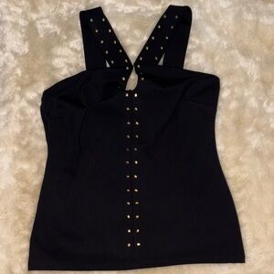 Y2K Black and Gold Studded Camisole knit halter perfect for layers! Edgy & chic